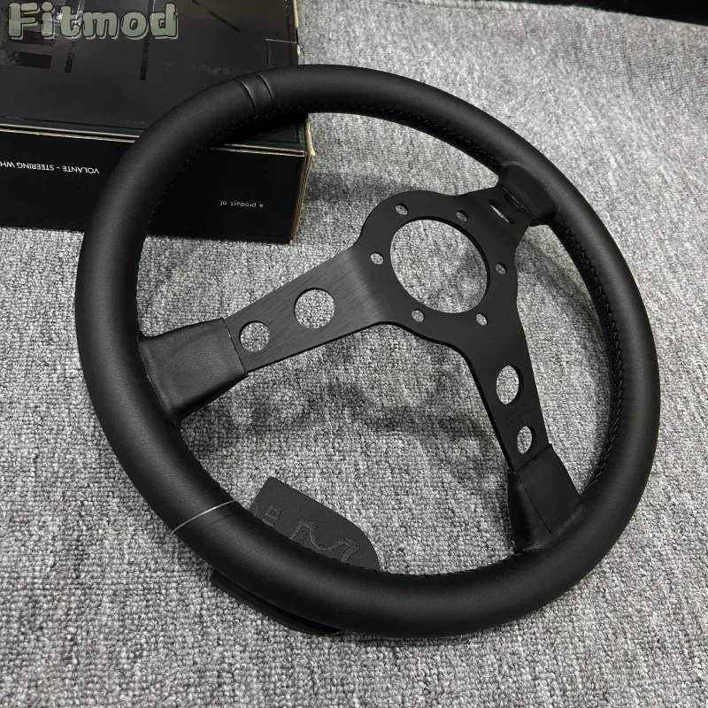 JDM MOD.07 Black Leather Suede 14-Inch 350MM Car Modified Steering Wheel Universal Deep Dish Racing Sports Steering Wheel PCD70M