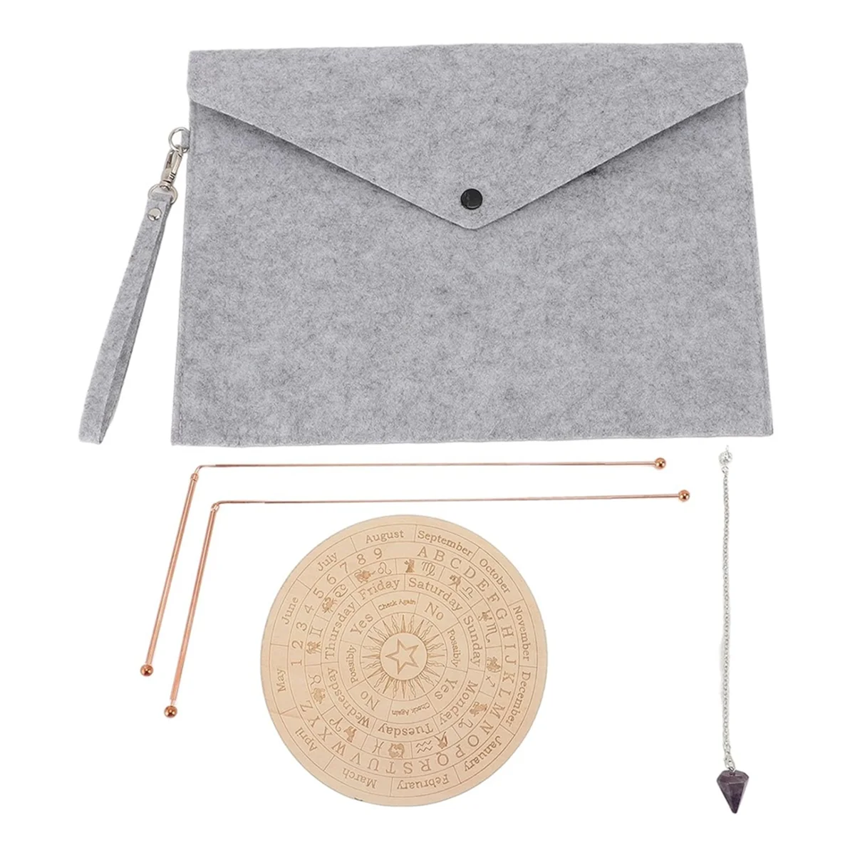 

AA98 Copper Dowsing Rods Spiritual Kit,with Pendulum Pendant Divination Mat Bag for Water Paranormal Gold
