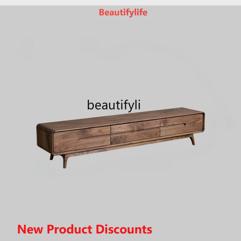 

A15 North America Black Walnut Wooden TV Cabinet Solid Wood Modern Minimalist Storage Audio-Visual Floor Cabinet Living Room