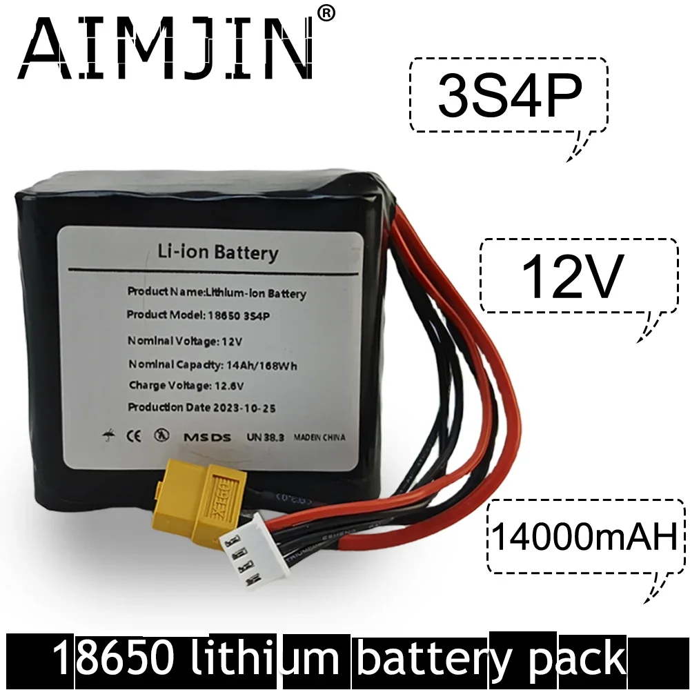 18650 3S4P Rechargeable Li-ion Battery Pack 12V 14000mAh Battery Pack  For Various RC Airplane Drone Quadrotor