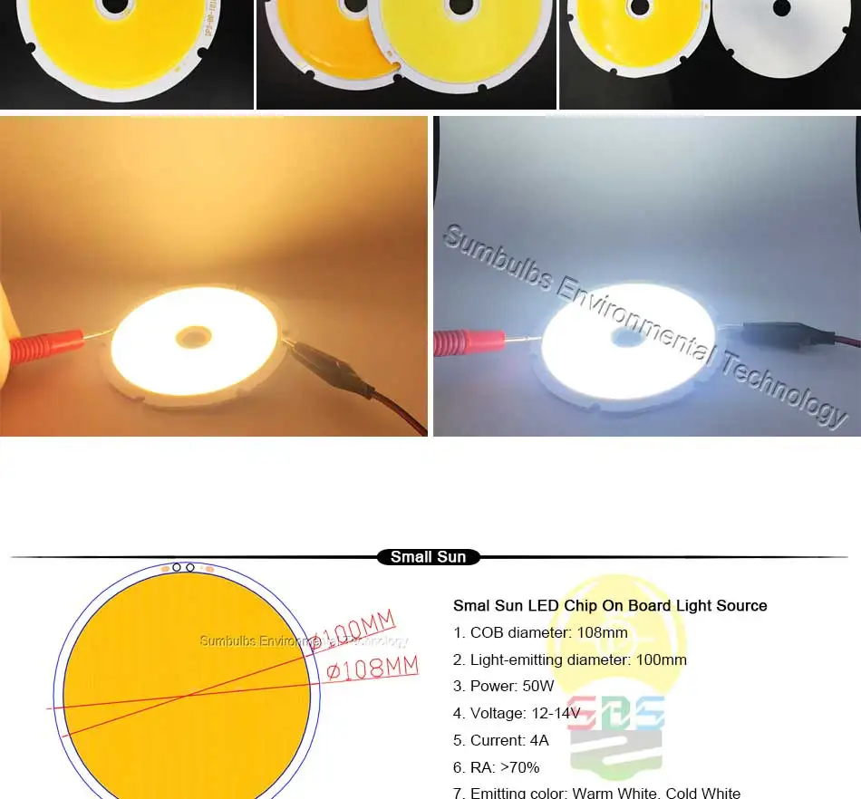 Sumbulbs Runde LED-COB-Lichtquelle, Lampe, 3 W–200 W, kreisförmiger Chip, an Bord für Scheinwerfer, Downlights, Flutlicht, DIY-LEDs – Detail 11