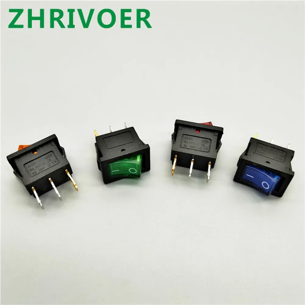 5pcs  KCd1 3pin LED red yellow green blue light boat car rocker switch 6A / 10A 250V / 125V AC 110V 220V