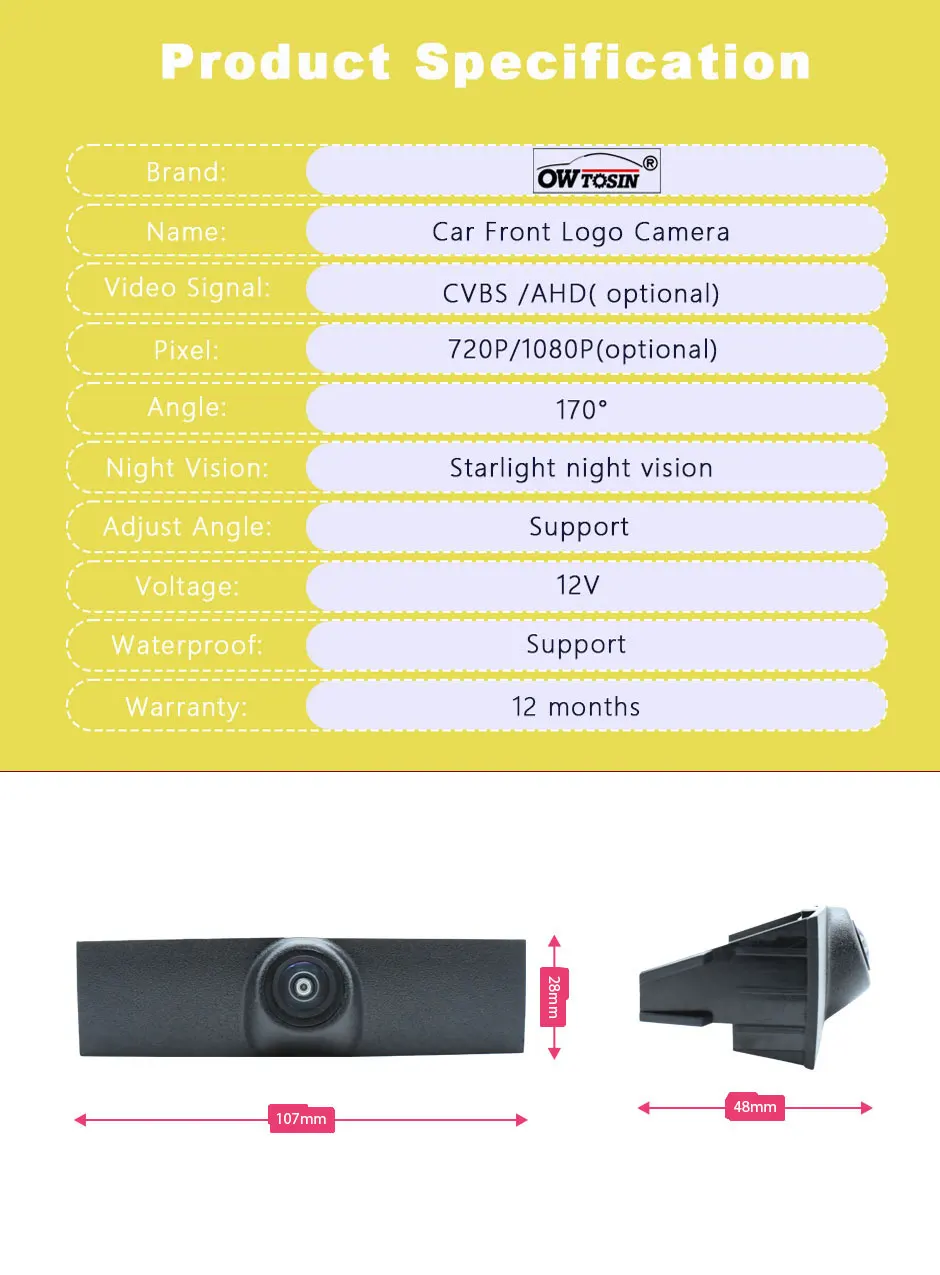 For Volkswagen VW Touareg 7P Facelift 2015 2016 2017 2018 Vehicle Car Camera HD 1920*1080P AHD 170° Front Logo View Camera