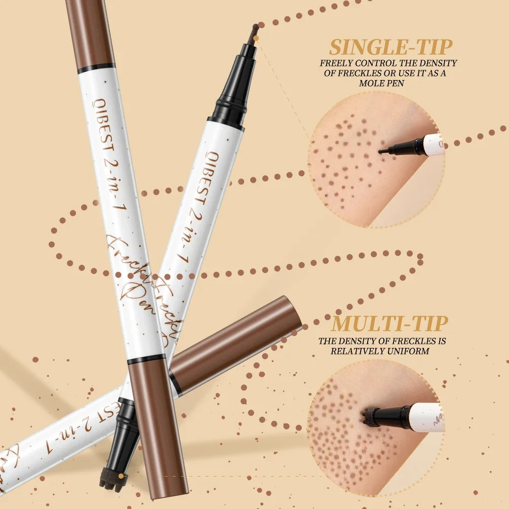 Qibest 2-in-1 そばかすペン ひょうたん型ヘッド付き、自然でリアル、汗に強い、両端スタンプドットペン化粧品スティック