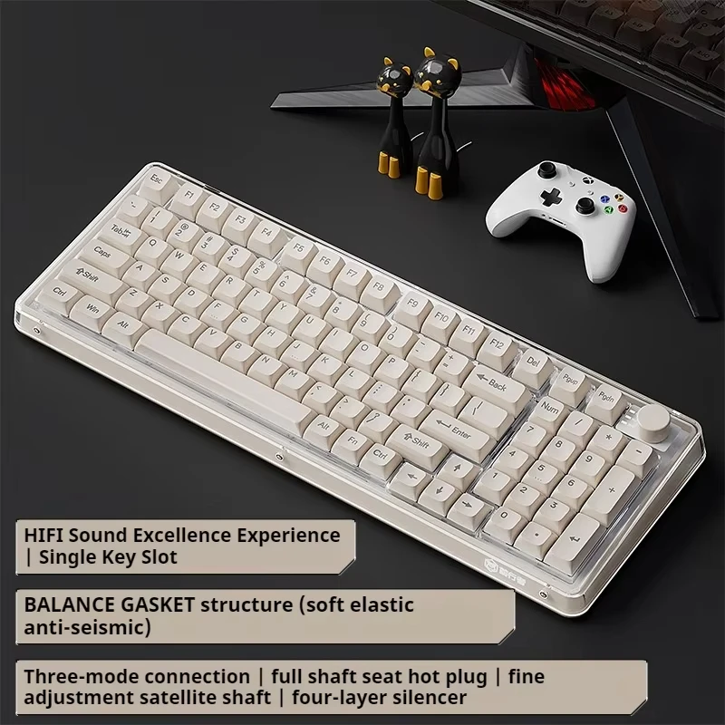 EWEADN V99 Mechanical Keyboard Wireless Bluetooth Tri Mode Dynamic RGB Game Office Transparent E-sports Customized Keyboard