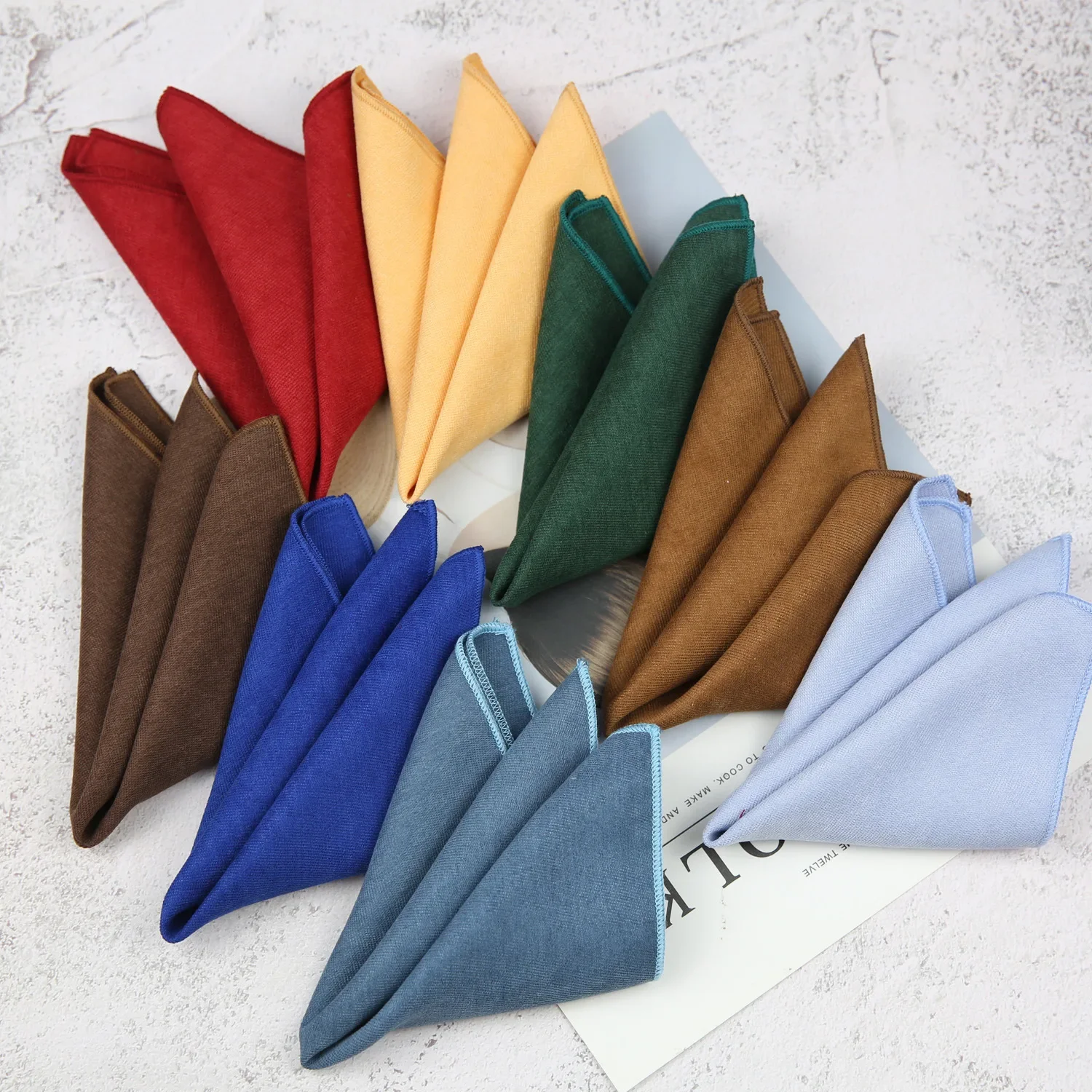 Elegant Versatile Pocket Square 24CM Blue Yellow Green Solid Hanky Fit Man Business Banquet Shirt Handkerchiefs Birthday Gift