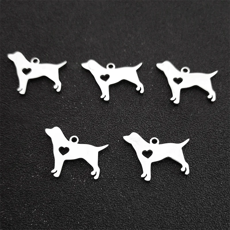 Cute Heart Dog Puppy DIY Making 5PCS Small Charm Stainless Steel Silver Color Animal Charm Pendants Accessories Jewelry 1928-4