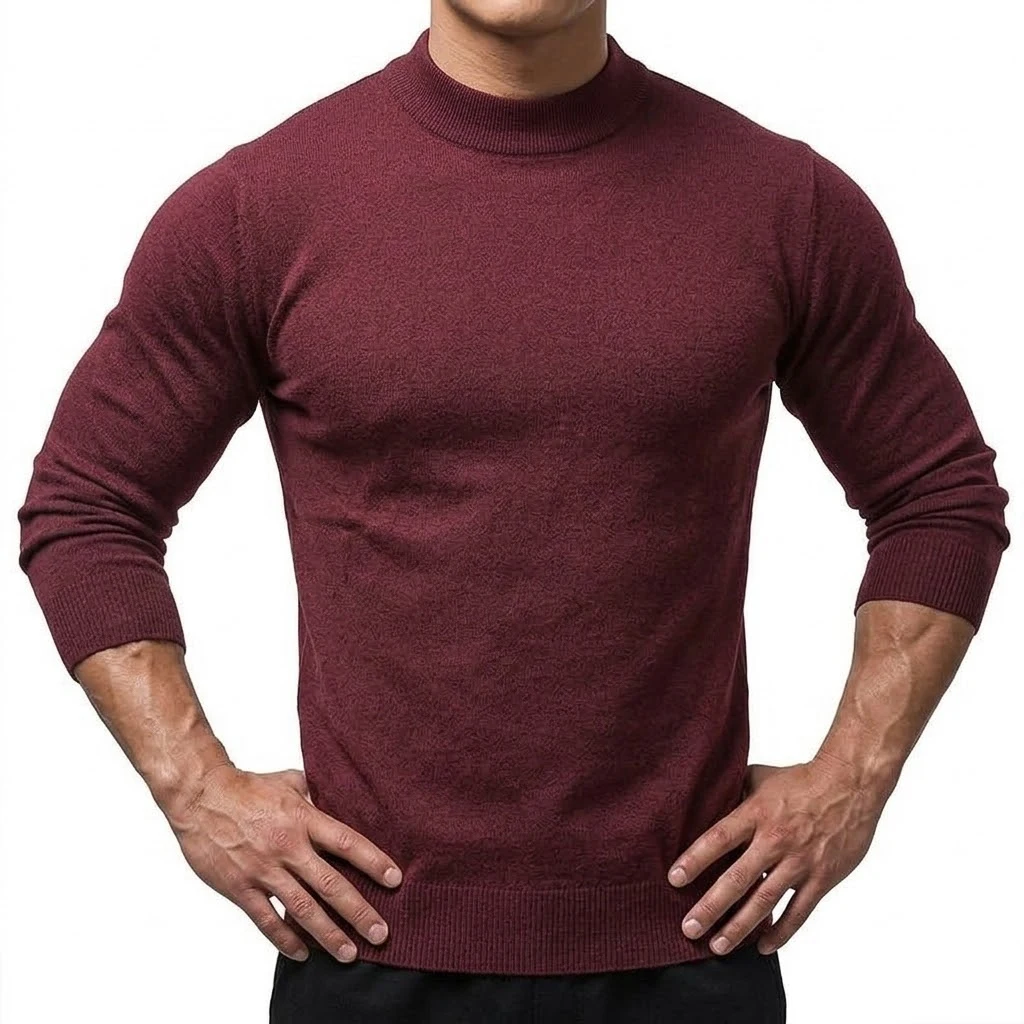 Herbst Herren Strickpullover mit Stehkragen Langarm Casual Pullover Slim Fit Einfarbig Thermo Rollkragenpullover Winterkleidung für Männer – Detail 8