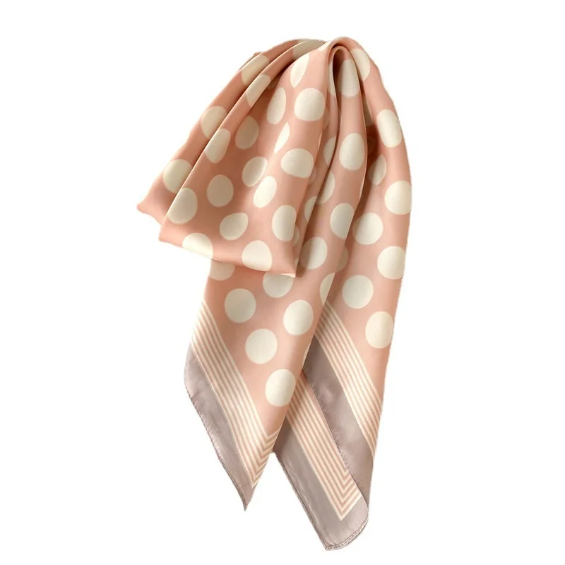 Foulard de tête en Satin de soie pour femmes, marque de luxe, à la mode, à pois, pour cou, châles carrés et écharpes pour dames, 70cm