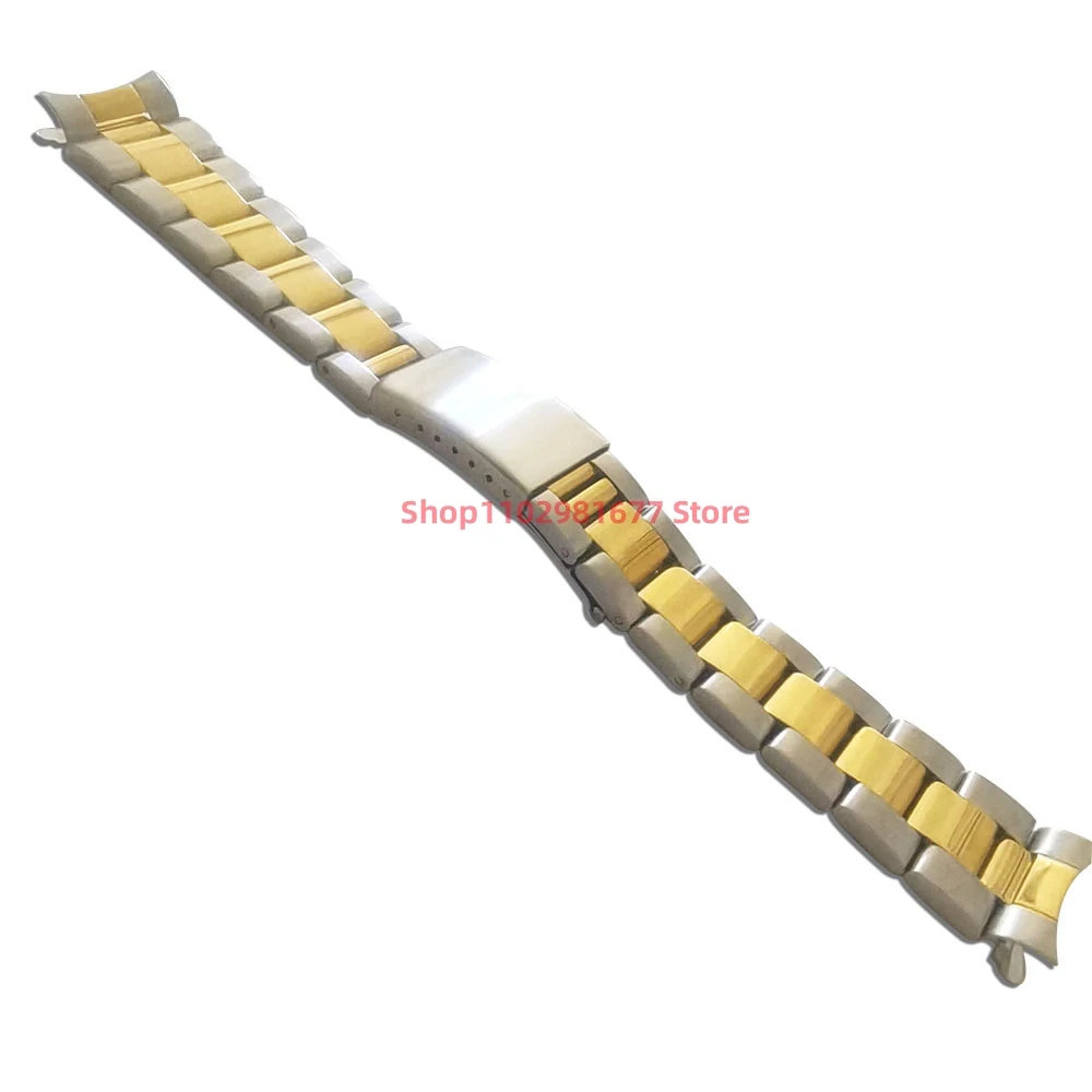 17mm 19mm 20mm Vintage Middle Gold Stainless Steel Curved End Oyster Watch Strap  Band Fit for Rolex 16033 1501 5500 78350 7835