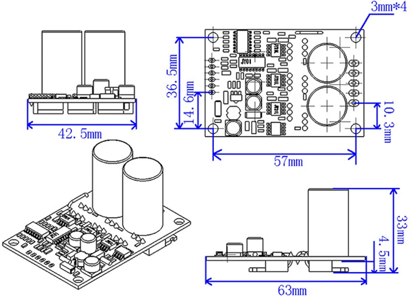 15A 3 phase 36v-72v DC brushless hall less fan motor driver forward and reverse