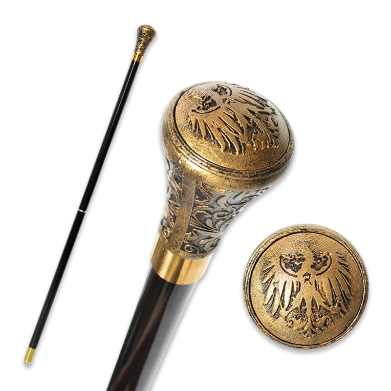 Vintage Pruisische Adelaar Wandelstok Luxe Patroon Zwart Gouden Handvat Afneembaar Elegant Houten Wandelstok voor Mannen en Vrouwen