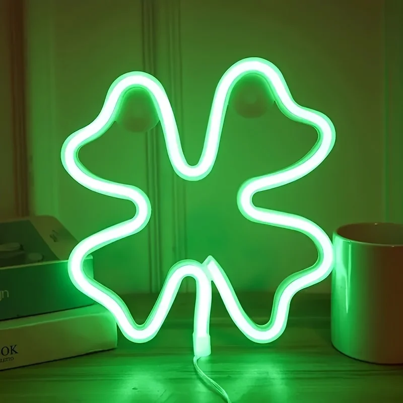 Clover neon lights, St. Patrick's Day decorations, USB/battery powered, room, office, party, holiday gift, lucky goddess