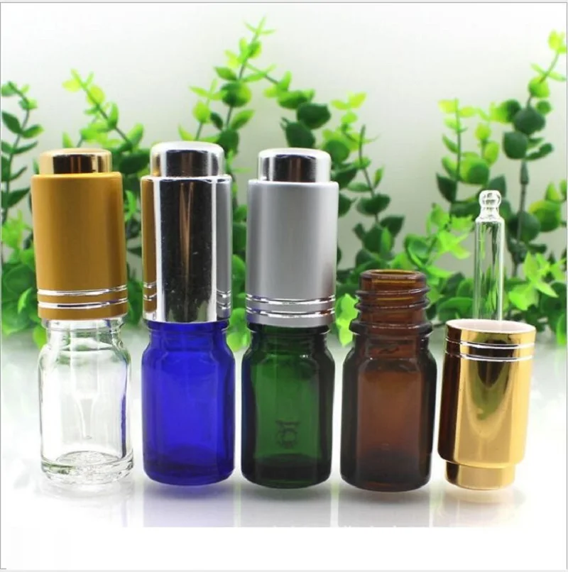 5ml clear/blue/green/brown glass bottle silver pump dropper essential oil serum moisture liquid sample skin care cosmetic pack