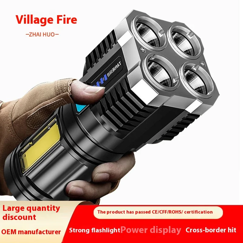 

Portable Powerful 4 LED Flashlight With Side Light Super Bright 4 Modes USB Rechargeable Torch Camping Tool Searchlight Outdoor