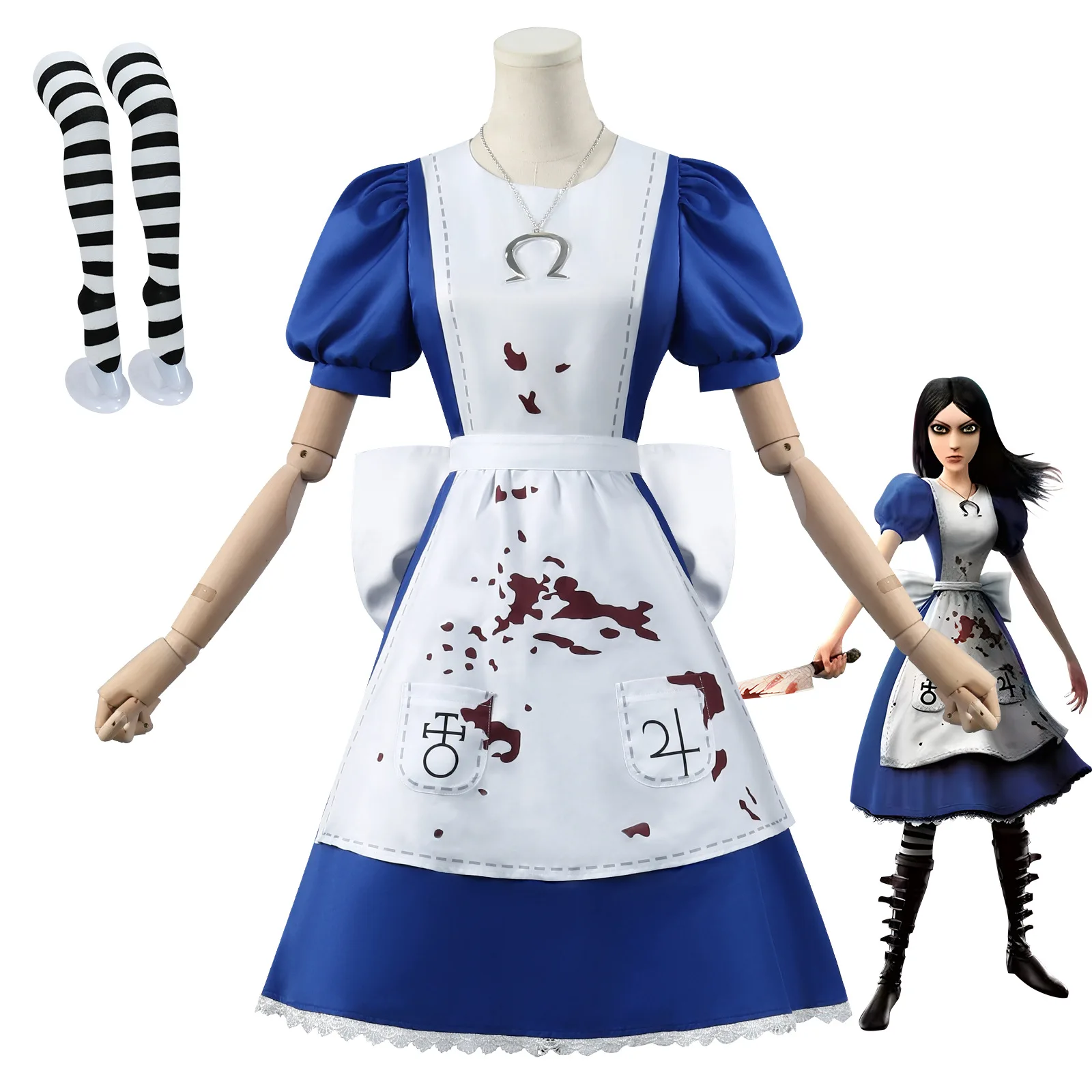 Alice folie dos Costumes personnage Alice Alice femme de chambre cour Costume Cosplay Halloween Costumes horreur spectacle Costume femme adulte
