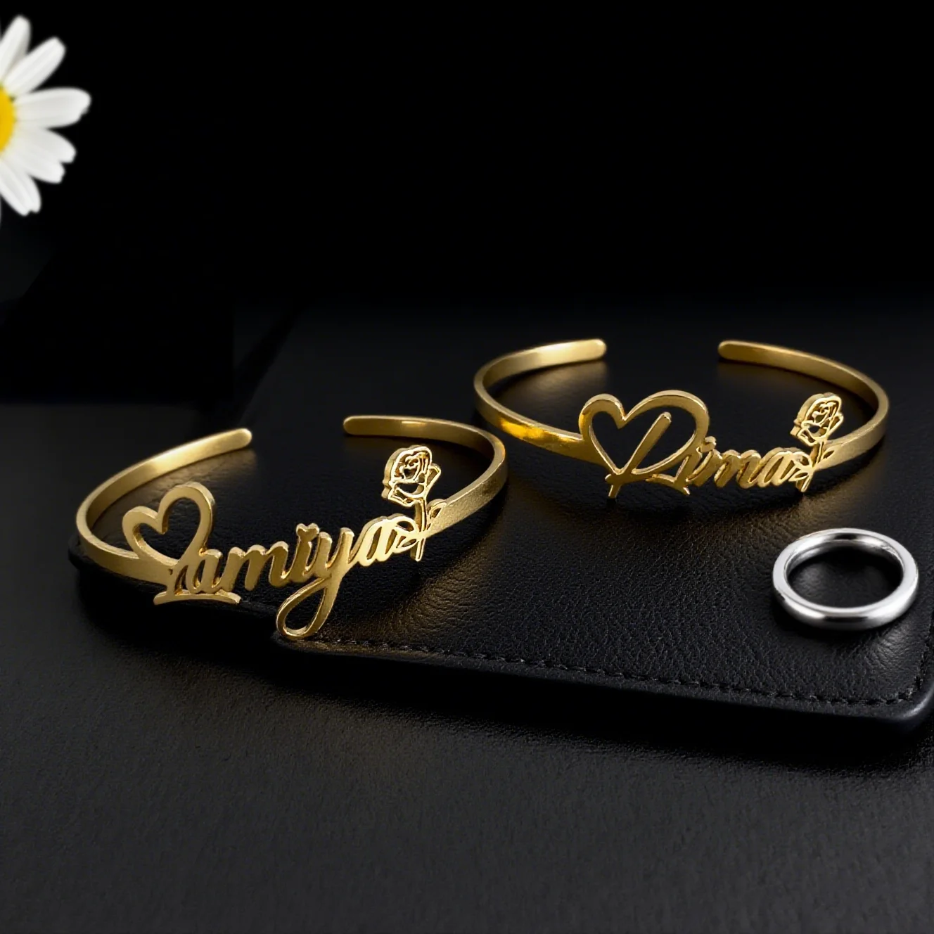

Custom Rose Name Bracelets For Women Personalized 18K Gold Plated Letter Bracelet for Girlfriend Valentine's Day Gift