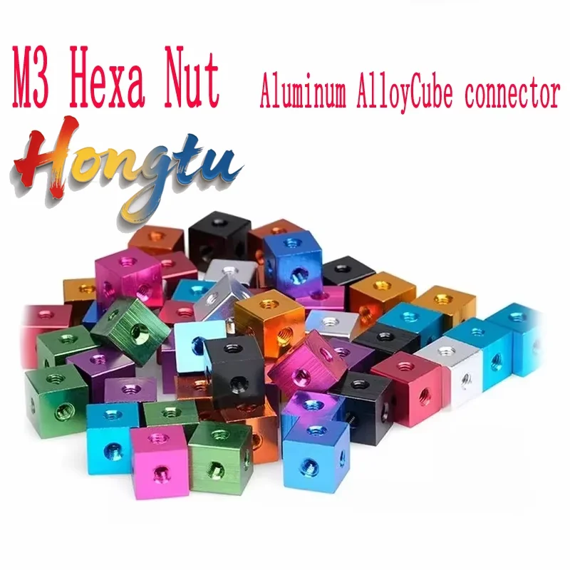 10 Pieces M3 Cube Connector (10x10x6mm/10mm) - Anodized Aluminium Alloy 6-Way Square Spacer Standoff Tee Fixing Bracket