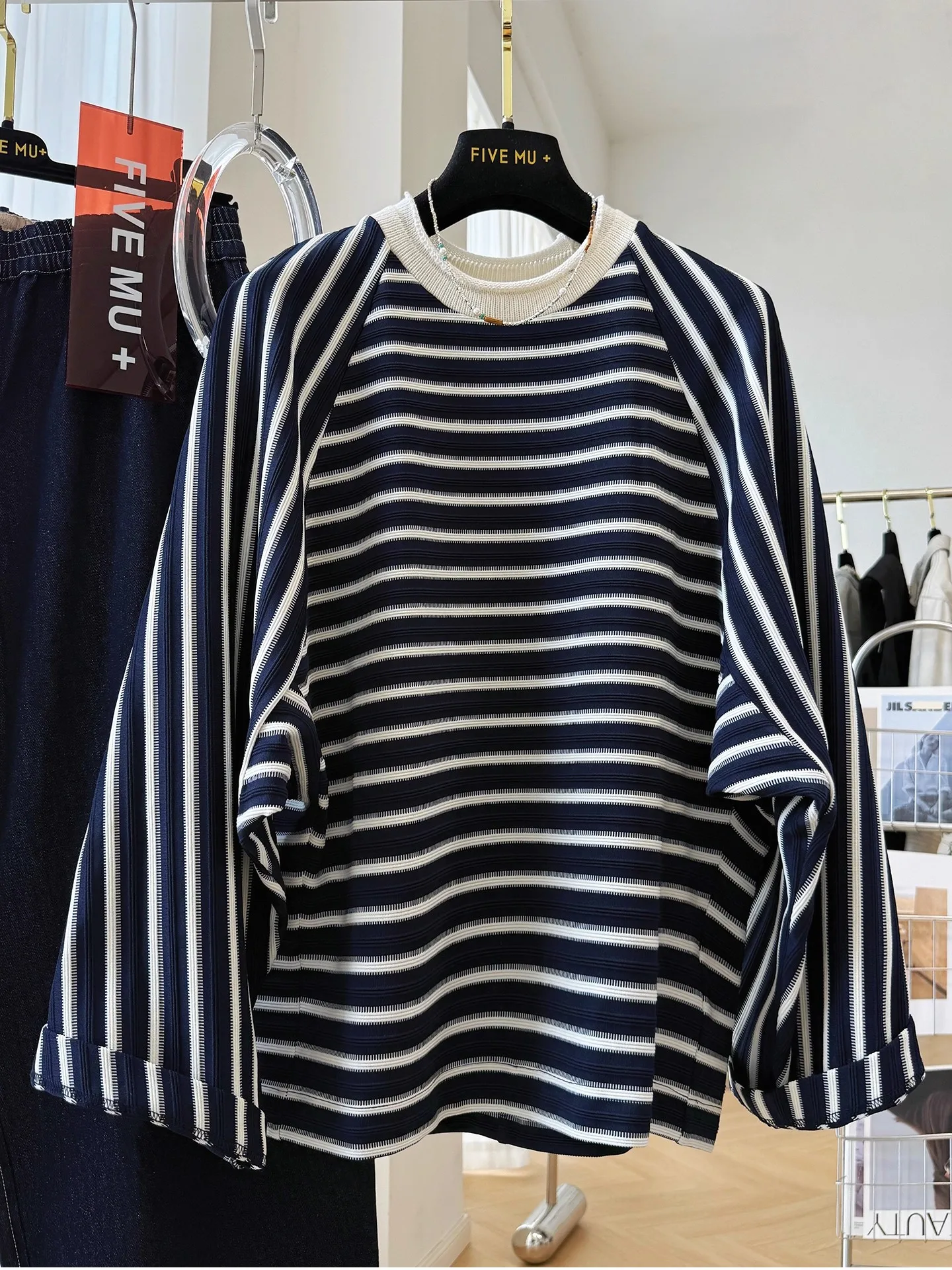 

Свободная удлиненная толстовка с капюшоном для женщин, в стиле «летучая мышь», в полоску, в корейском стиле, удобная, оверсайз, для осени