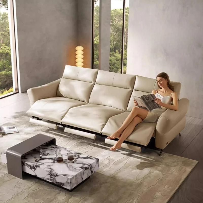 كرسي كهربائي فاخر أريكة النوم الإيطالية مصمم الحديثة صالة أريكة جلد طبيعي Woonkamerbanken أثاث غرفة المعيشة