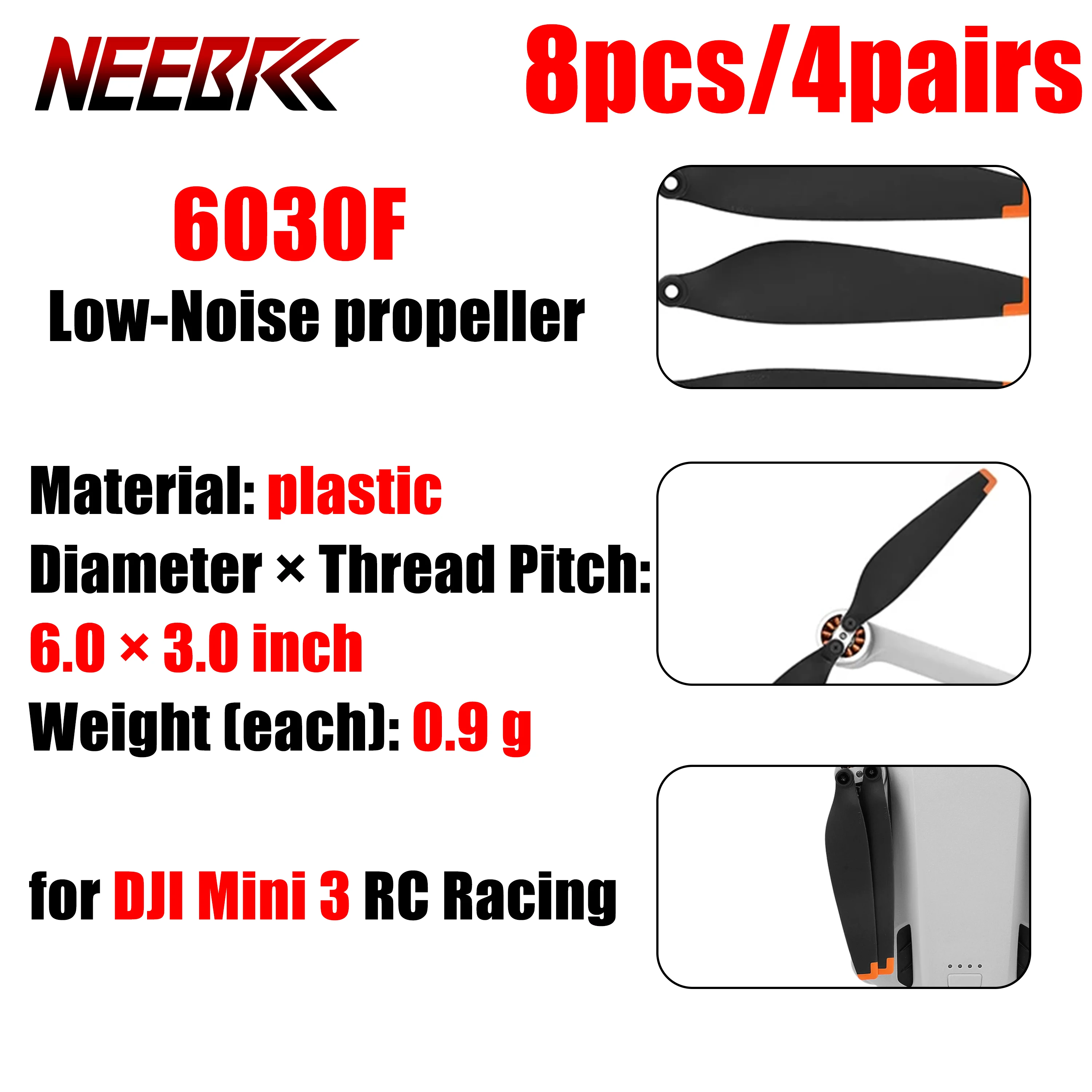 

8pcs/4pairs 6030 Propeller Low-Noise Props Blade for DJI Mini 3 RC Racing Drone Quadcopter Replacement Spare Parts Accessories