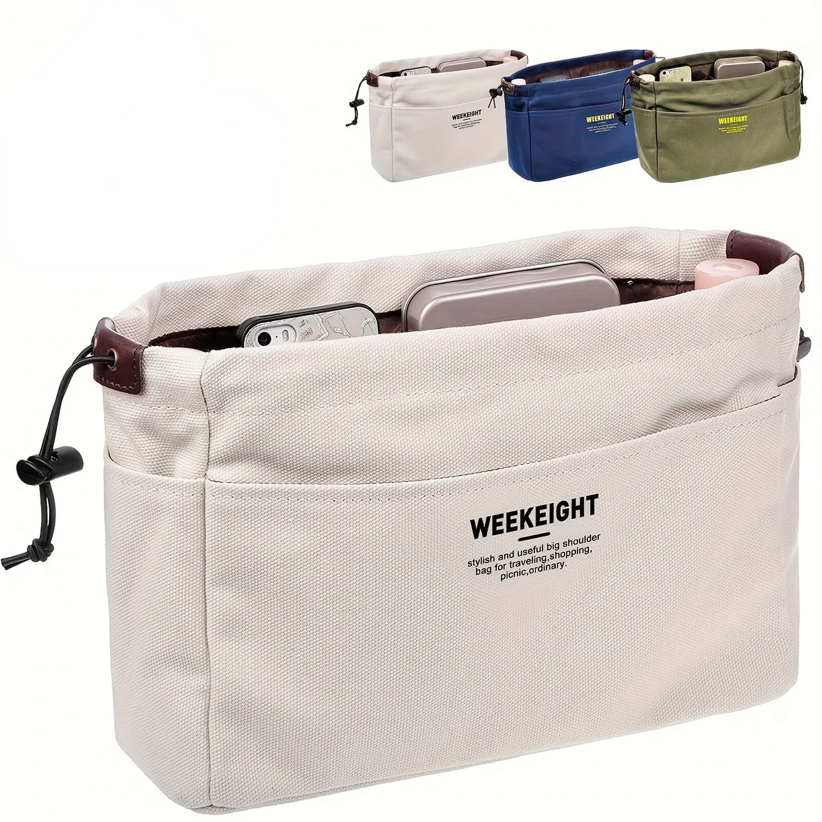 Simple Fashion Portable Canvas Bag Pull Rope Opening Storage Three-Dimensional Practical Travel Polyester Cotton