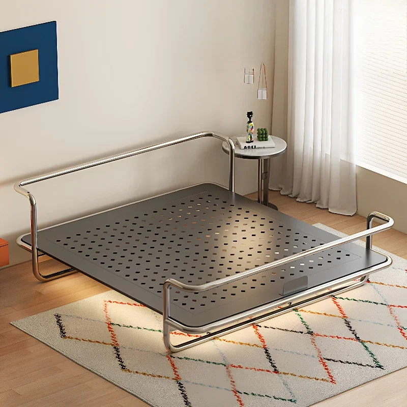 

Stainless steel bed wrought iron light luxury metal industrial wind bed medium ancient iron frame bed