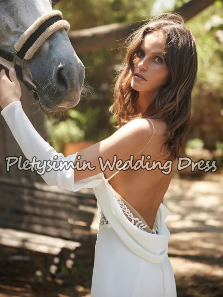 ชุดแต่งงานทรงเมอร์เมดแบบสายเดี่ยว คอวีลึก เซ็กซี่ ผ้าลูกไม้ซีทรู แขนแบบเปิดไหล่ ผ้าเครป  สามารถสั่งตัดได้