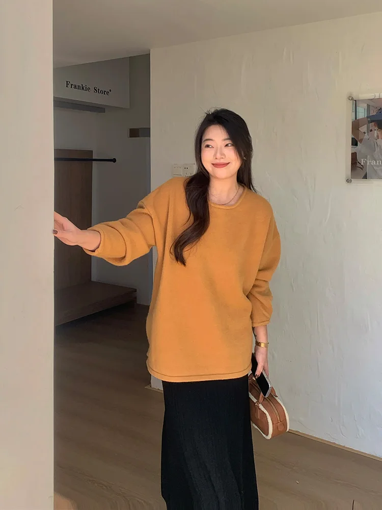 

Свободный женский свитер с одной пуговицей, осенне-зимний, больших размеров, вязаный, повседневный, для работы, с длинными рукавами