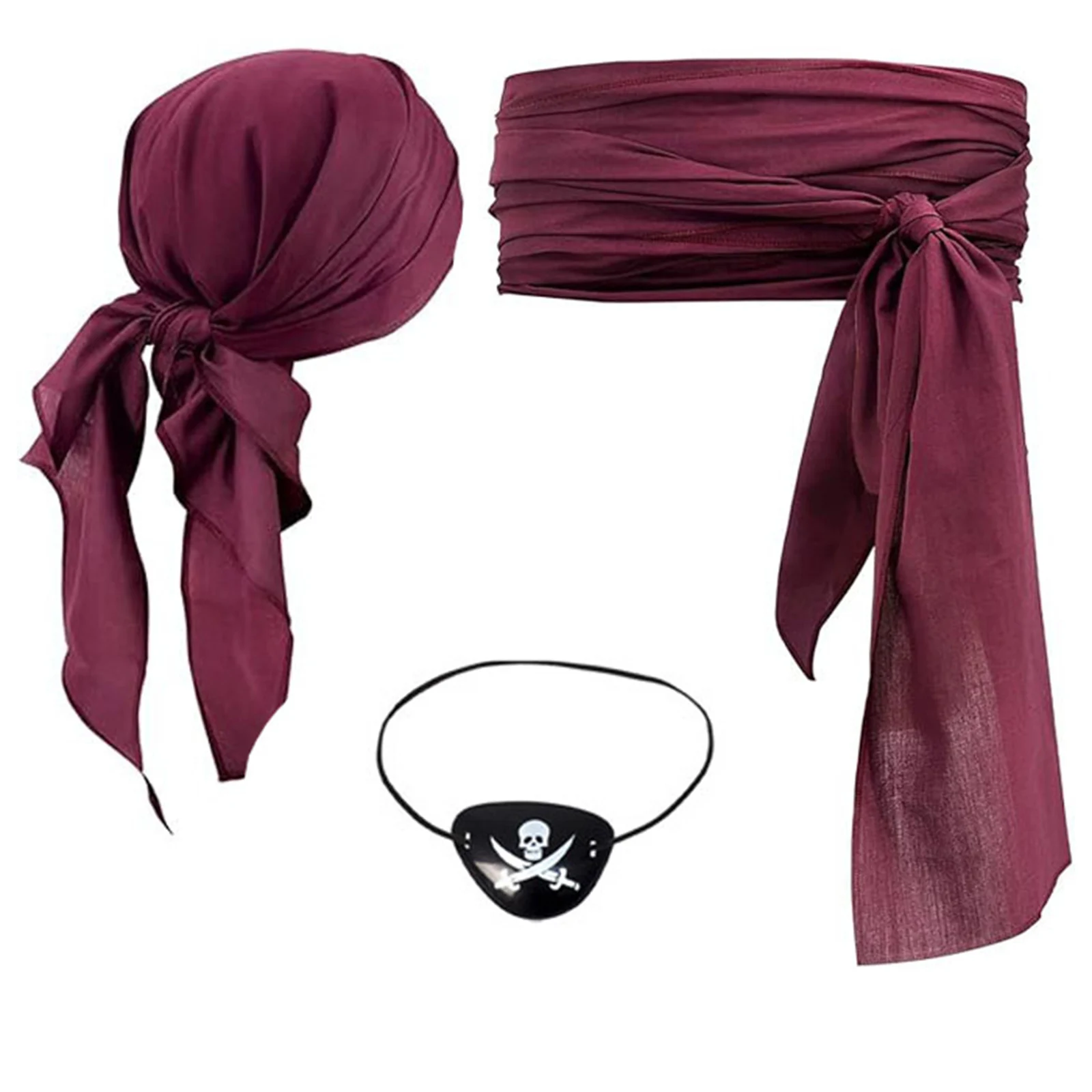 Women Pirate Cosplay Set Headscarf Wrap Hat Eye Mask Cosplay Costume Accessories Outfit Some with Sash Belt Necklace
