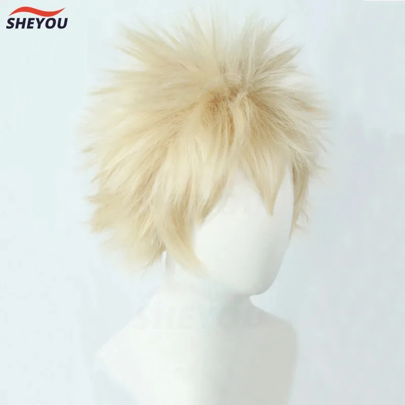 

a7d@My Boku no Hero Academia Bakugou Katsuki Bakugo Short Linen Blonde Heat Resistant Cosplay Costume Wiga7d@