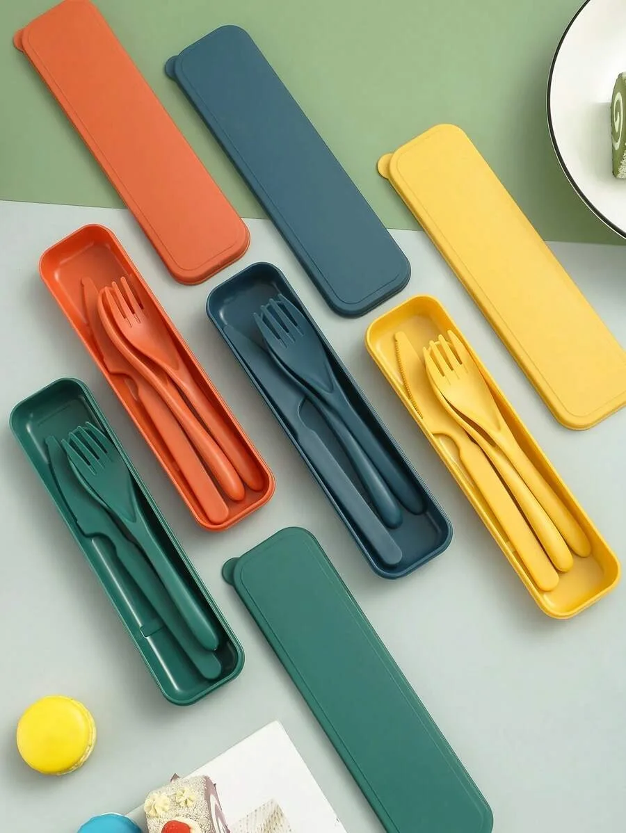 1pcs Plastic knife, fork and spoon cutlery set, reusable, portable cutlery, suitable for school, outdoor, camping, office