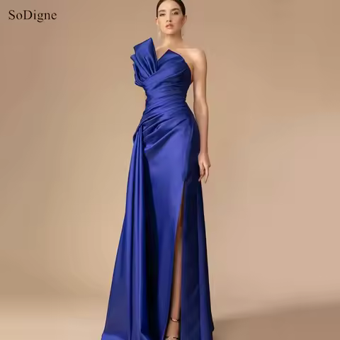 SoDigne Elegant Satin Evening Dresses Strapless Side Slit A-Line Party Dress Formal Occasion Prom Gowns Customized