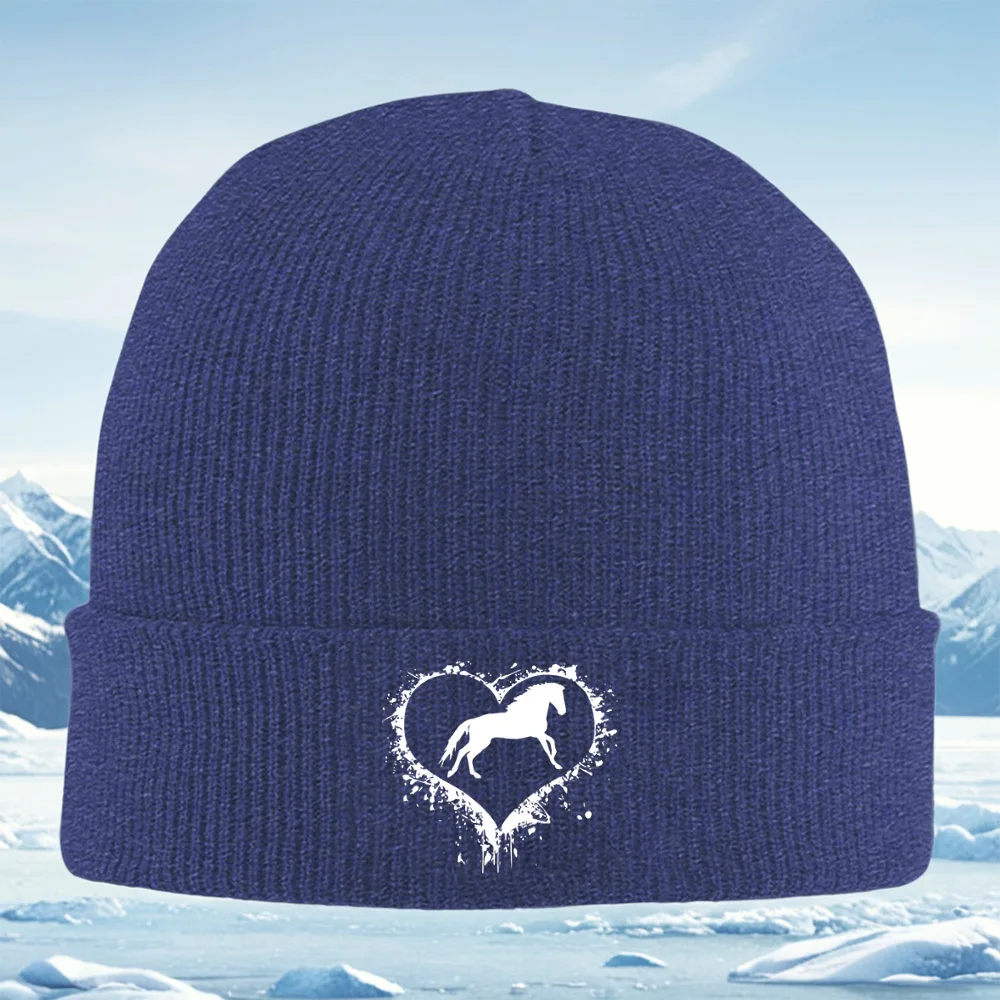 Cavallo bianco cuore astratto splash design Uomo Donna Cappello lavorato a maglia unisex Beanie Pullover Cap Inverno Termico Caldo Natale All'aperto
