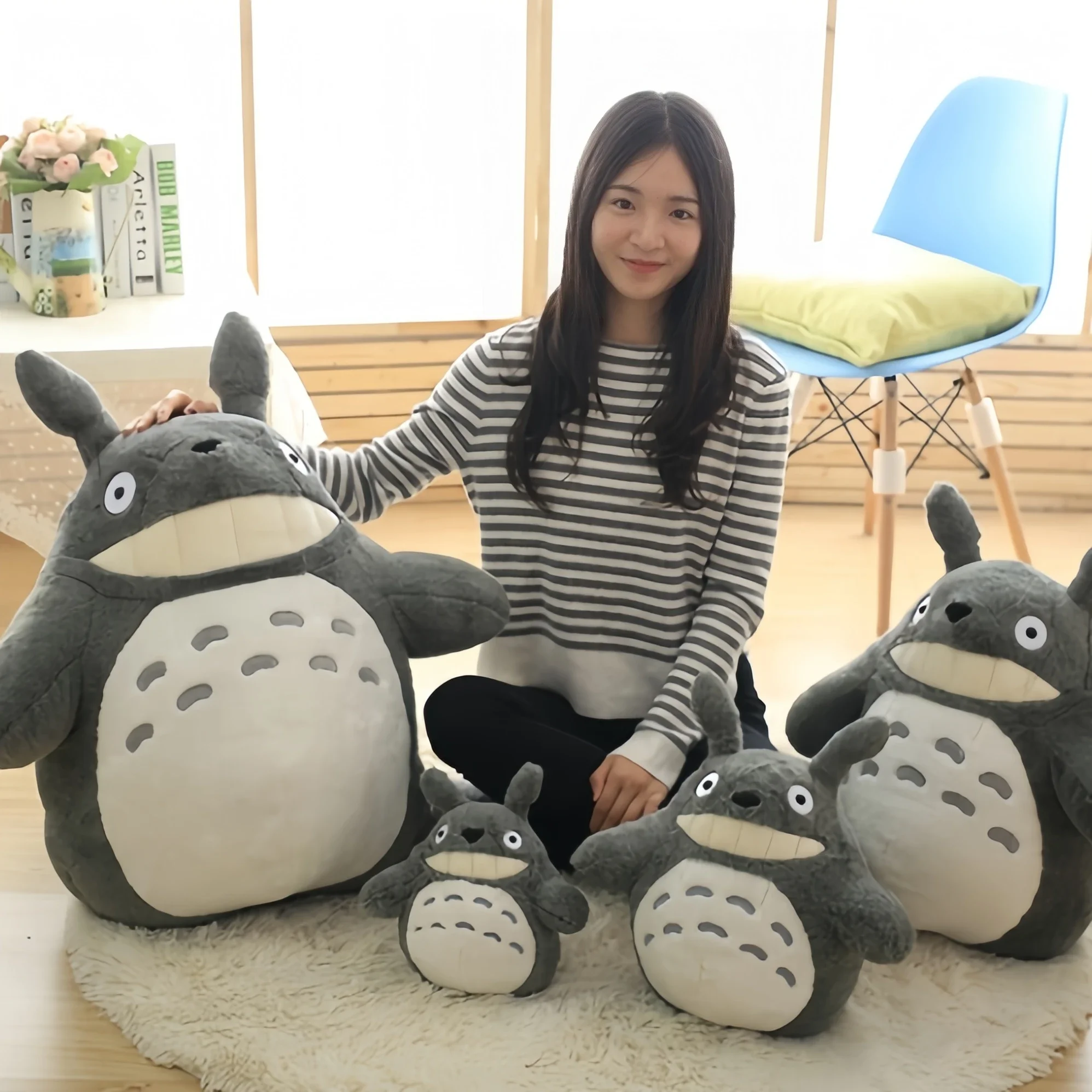 Cartoon Laugh Totoro Knuffel Gevulde Film Anime Grijze Kat Knuffels Totoro Hold Lotusblad Kawaii Pop Verjaardagscadeautjes Meisje