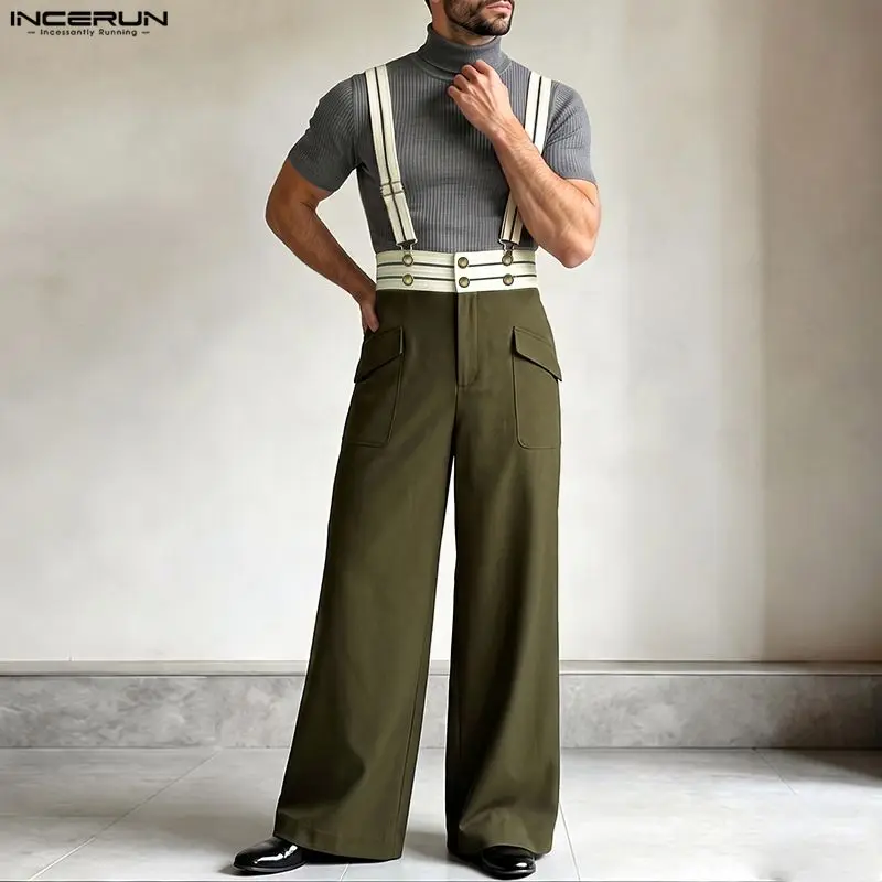 INCERUN Men's Jumpsuits Patchwork High Waist Joggers Casual Men Rompers Streetwear Loose 2026 Elegant Overalls For Man Pants