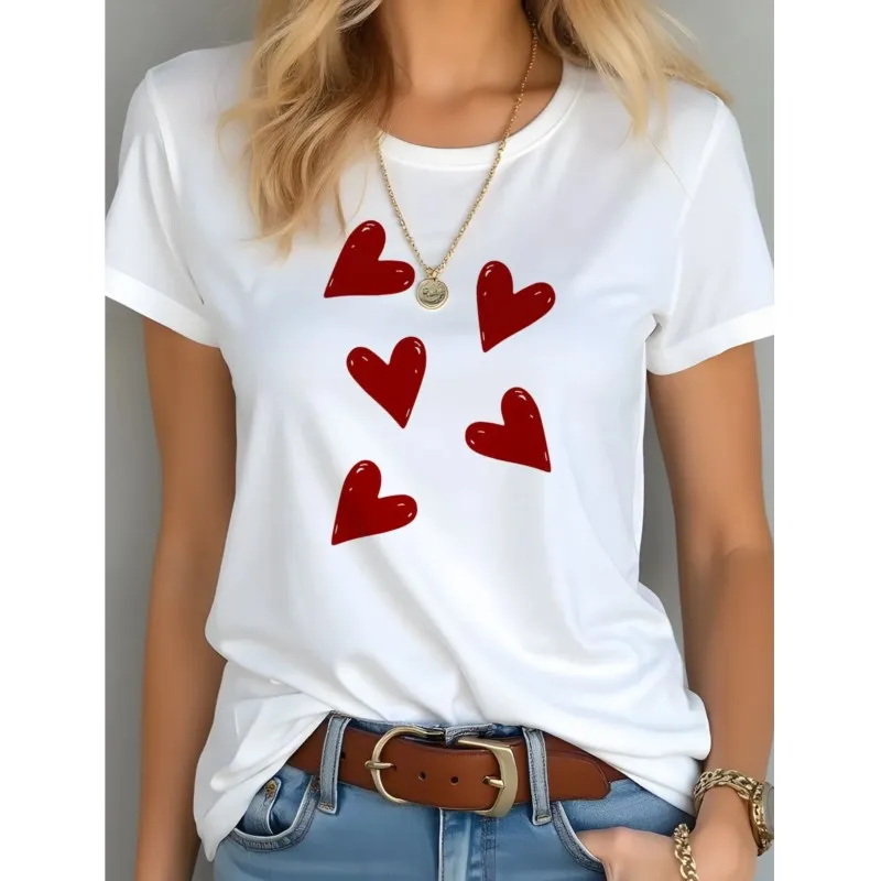 Summer Cotton Women's T-shirts Print Heart Comfortable Cost-effective Tops For Woman Date Daily Life Home T-shirt