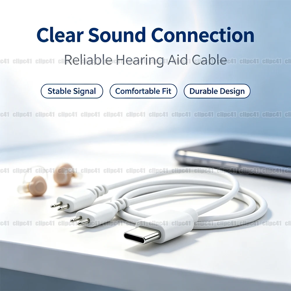 1Pc 75cm 2Pin Hearing Aid Cable, TPE Oxygen-Free Copper Wire, Single/Dual Head Replacement Cord for Hearing Aids