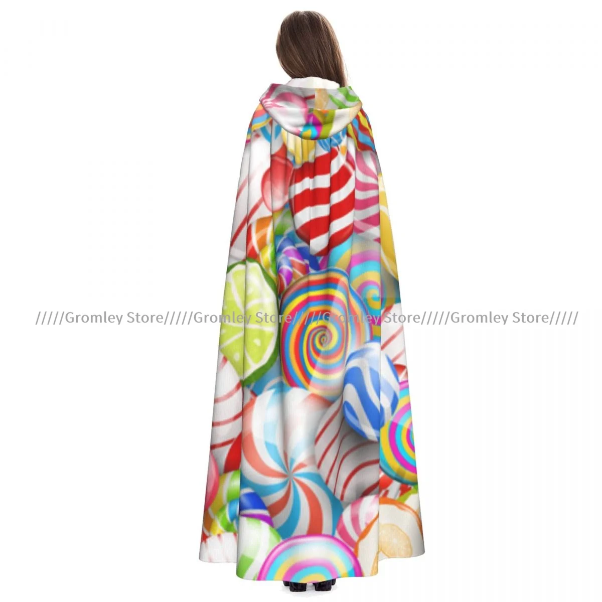 

Unisex Halloween Cloak Lollipops Candy Cape Hooded Medieval Costume Witch Wicca Vampire