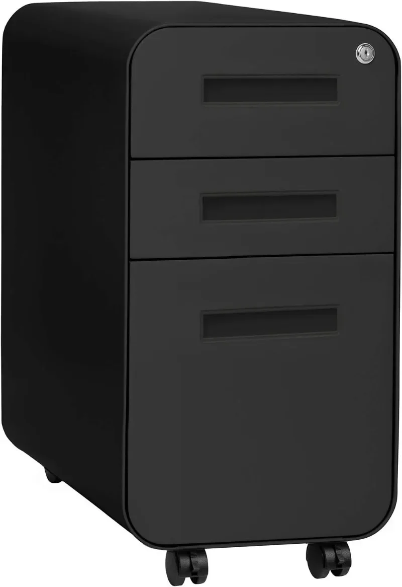 Laura Davidson Furniture Stockpile Slim 3-Drawer Mobile File Cabinet with Lock - Under Desk Metal Filing Cabinet, Legal/Letter