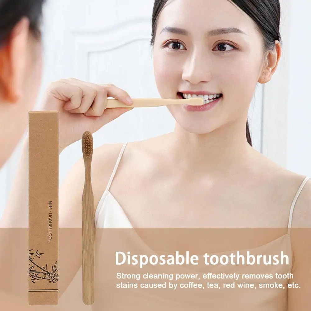 1Pcs Adult Box Bamboo Toothbrush Bamboo Charcoal Soft Hair Toothbrush Degradable and Reusable Disposable for Hotel Use R2B8