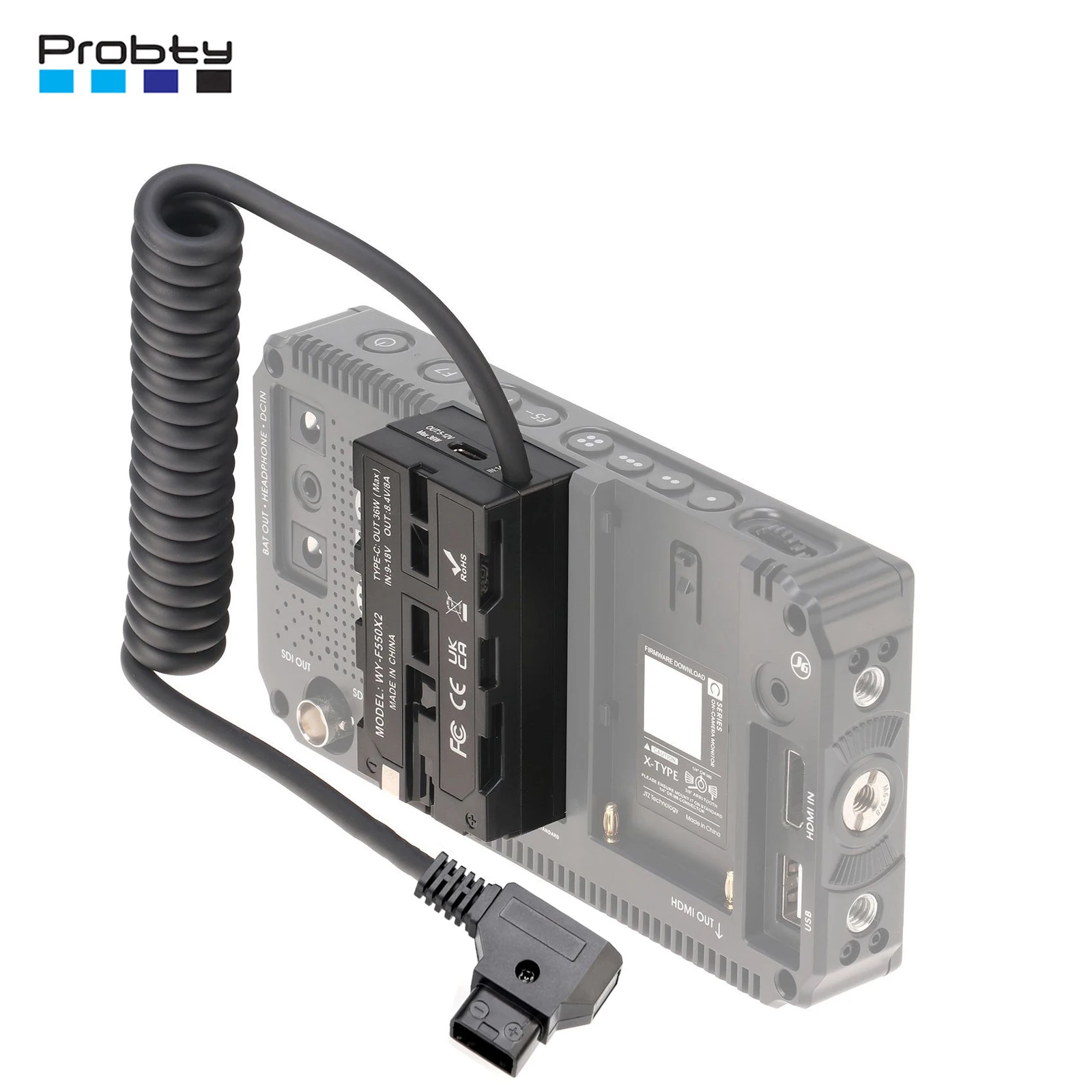 Probty Dual-Sided NP-F550 NP-F Dummy Battery to D-Tap Power Cable for  Monitor LED Light Wireless Video Transmission