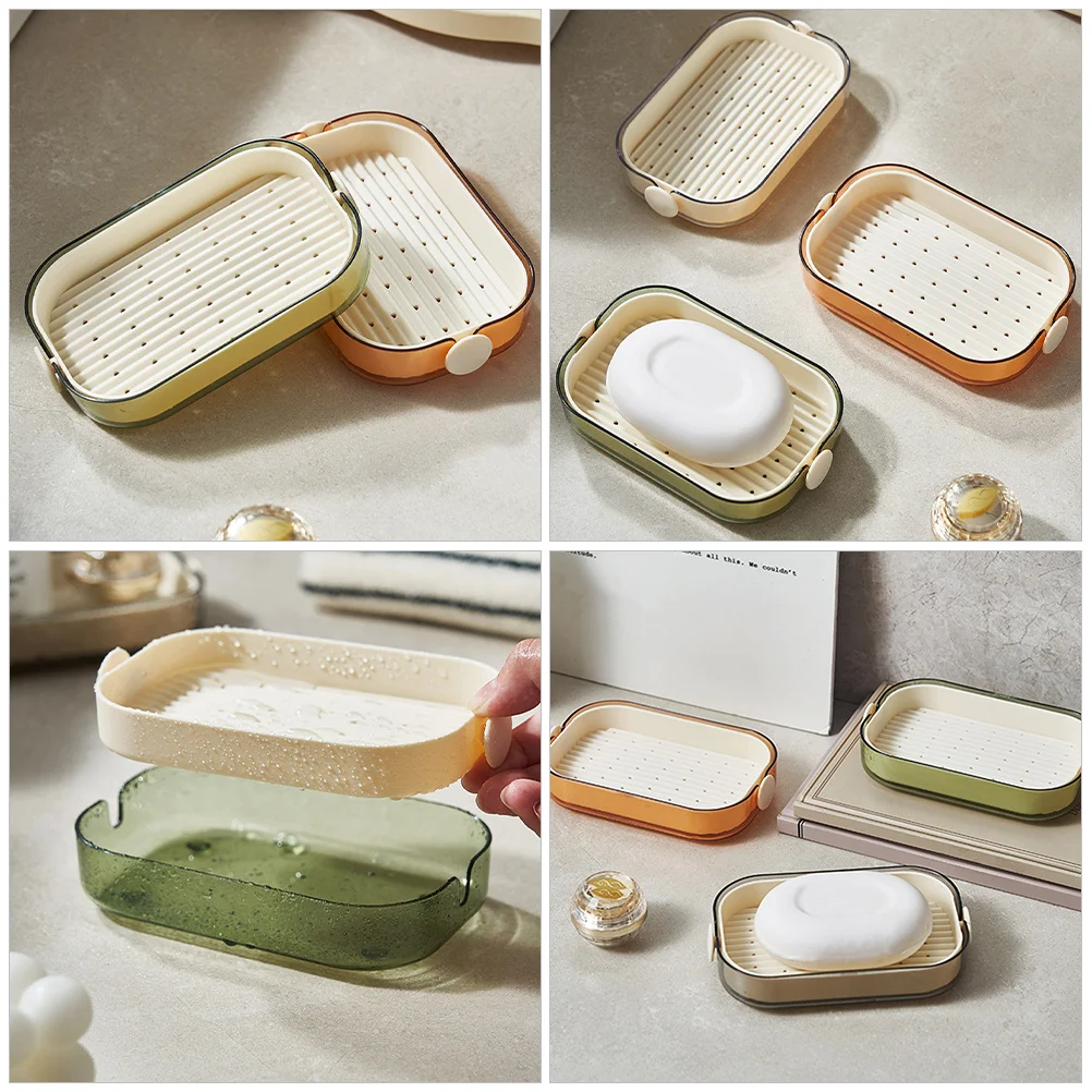 

4pcs Double Layer Holder Self Draining Tray Bathroom Dish Bar Storage Rack Plastic Soap Container Wash Table Soap Stand Drying