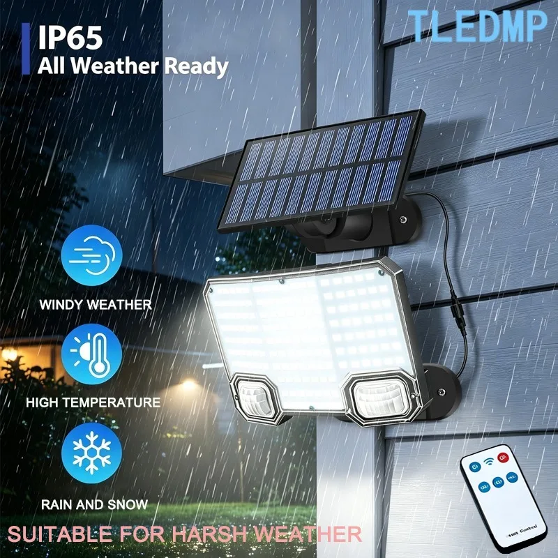 144LED Split Solar Wall Lamp Dual Motion Sensor Head 1200mAh Battery Solar Garden Lights 3 Auto Modes Remote Control Auto on/off