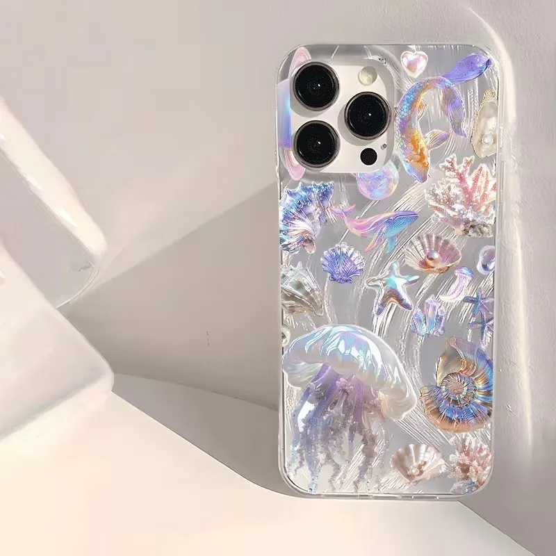 Glossy Ocean Shell Phone Case for iPhone 17 Pro Max 16 15 14 13 12