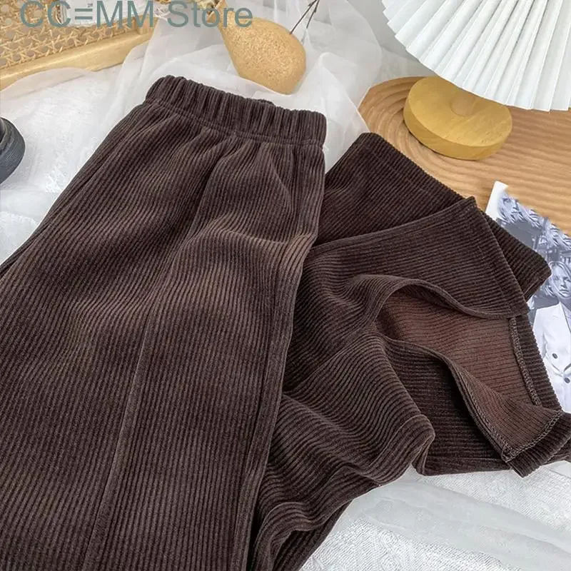 New Women Pants Vintage Split High Waist Corduroy Wide Leg Full Length Loose Trousers Fall Winter Fashion Bottoms