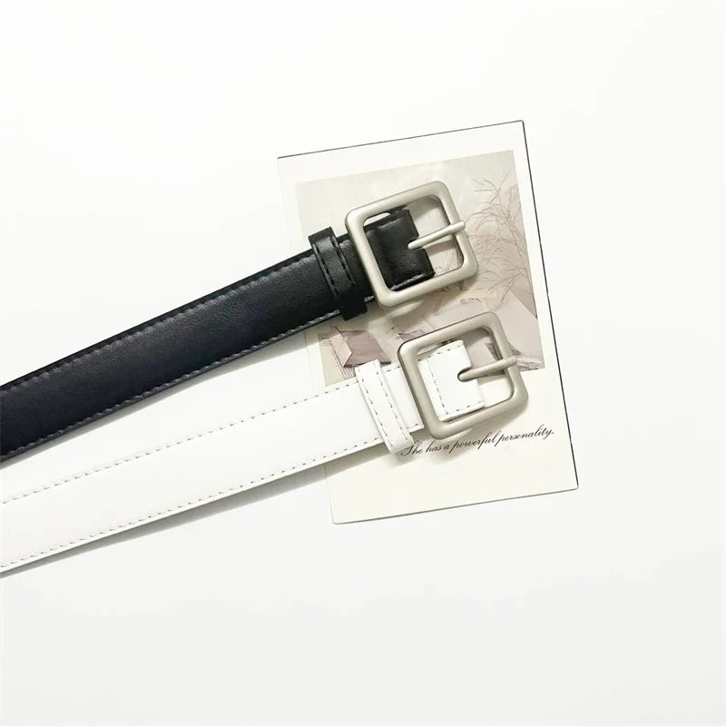 American Style White Belt for Women Casual Square Buckle Versatile for Pants And Skirts Denim Belt New Model Soft Surface