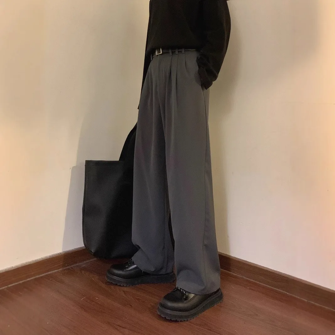 Spring Summer American Vintage Men's Solid Color Loose Wide Leg Casual Simple Basic Daily Suit Pants Male New Fashion Trousers