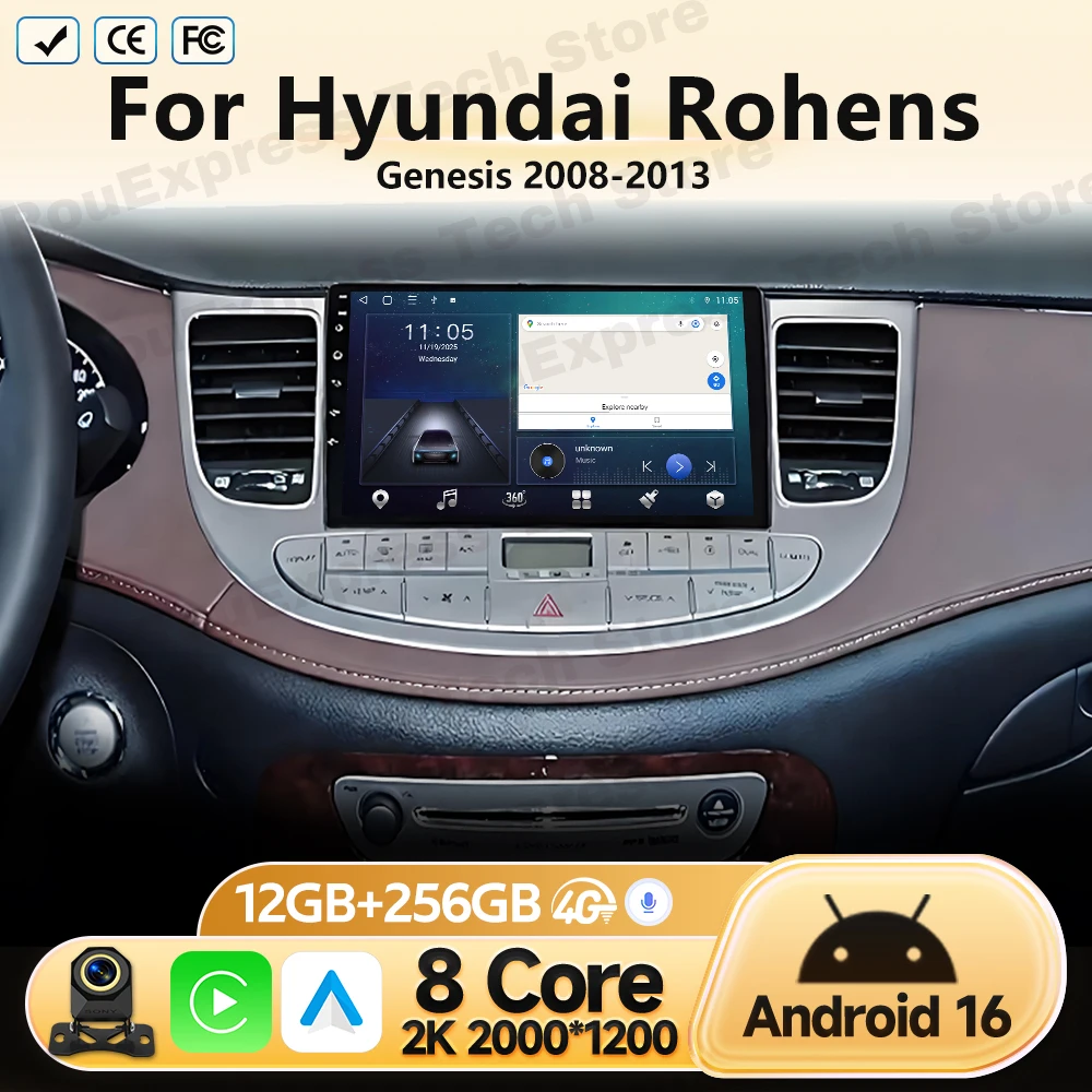 Android 16 For Hyundai Rohens Genesis 2008 2009 2010-2013 Multimedia Video Player Car Radio GPS Navigation Head Unit No 2Din DVD