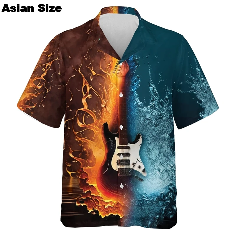 

Shirts For Men Music Guitar Printed Rock Hip Hop Tops Male Clothing Short Sleeve 2025 Beach Ahloa Shirts Camisa Social Blouses